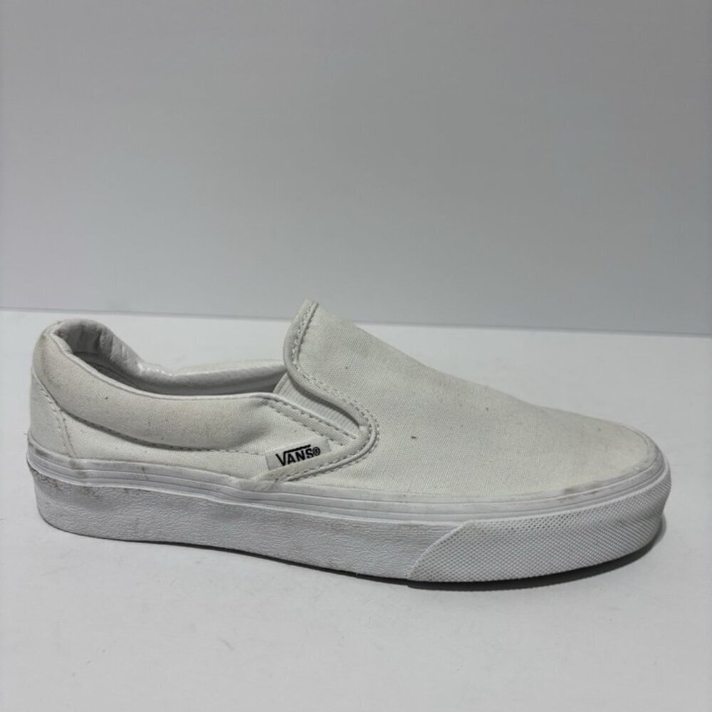 Vans Women’s Classic Slip-On White Canvas Sneakers, Size 5.5